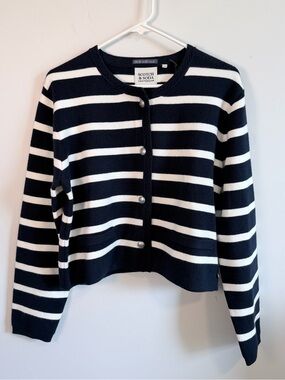 Beautiful Scotch & Soda Navy and White Striped Button Front Cardigan
